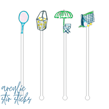 Tennis Meet me on the Court -  Acrylic Beverage Stir Stick | Set of 4