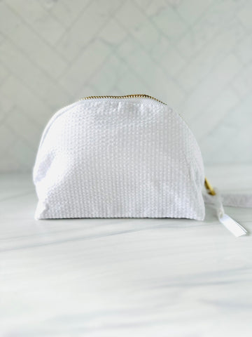 White Searsucker Makeup Bag - Monogram