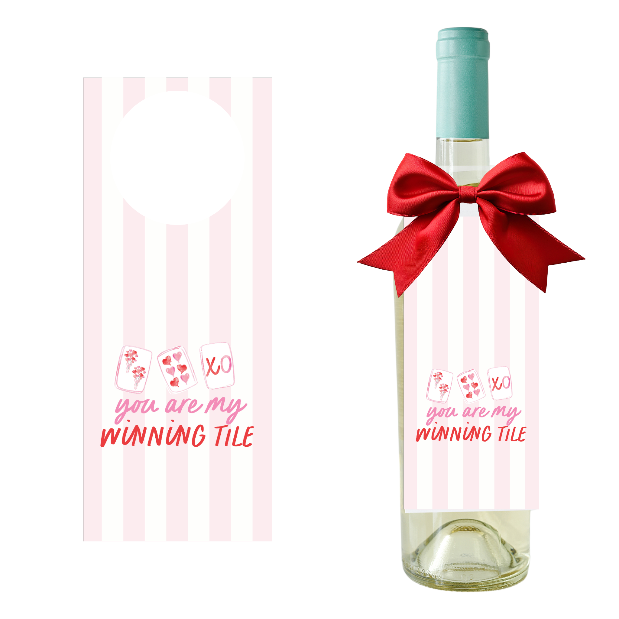Valentines Day Mahjong Wine Bottle Gift Tag | Set of 4