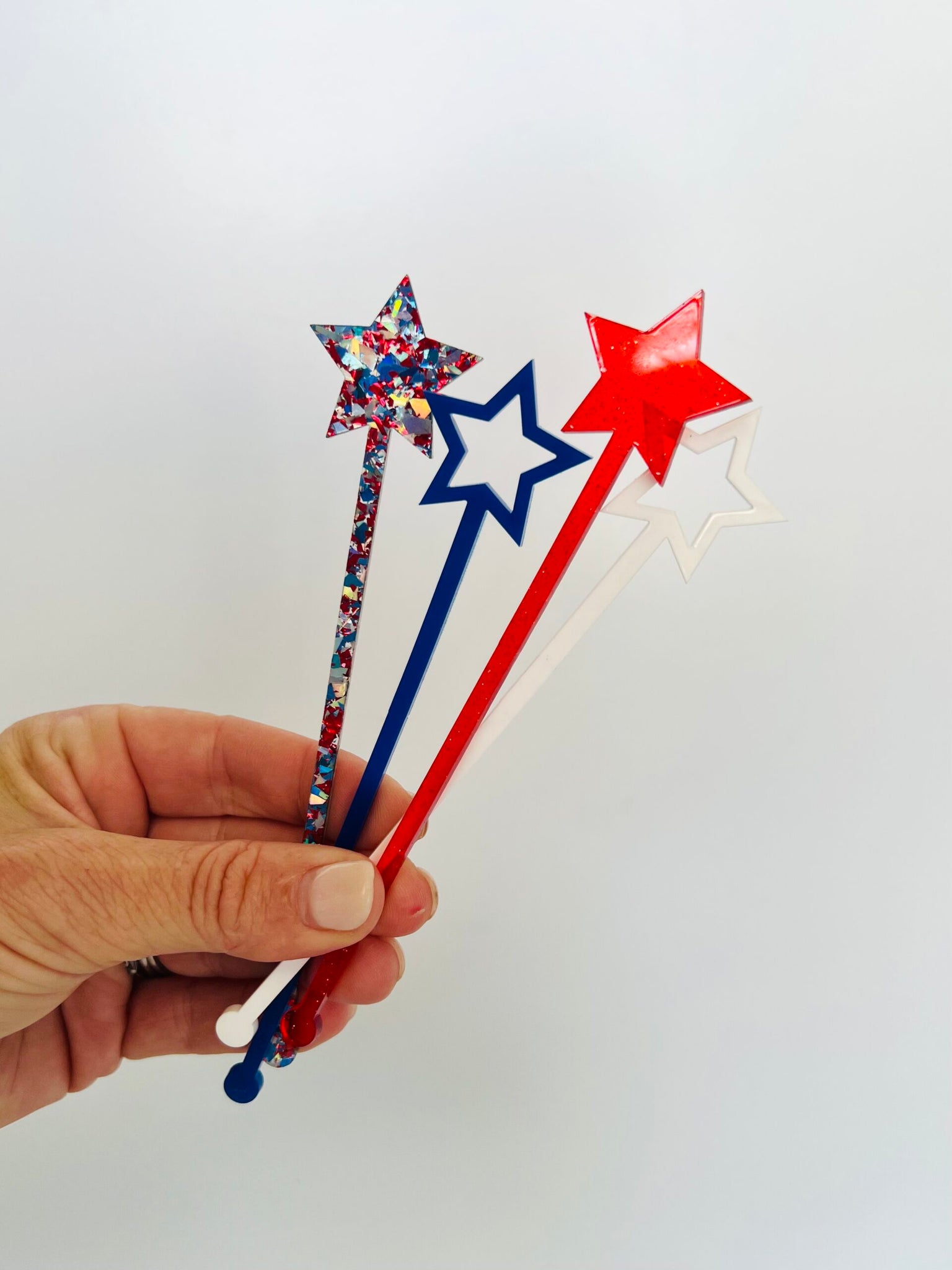 Patriotic Stars Acrylic  Beverage Sticks - Drink Swizzle Stick | Set of 4