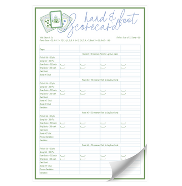 Hand and Foot Scorecard Notepad -5.5x8.5 Scorecard Pad with 25 sheets