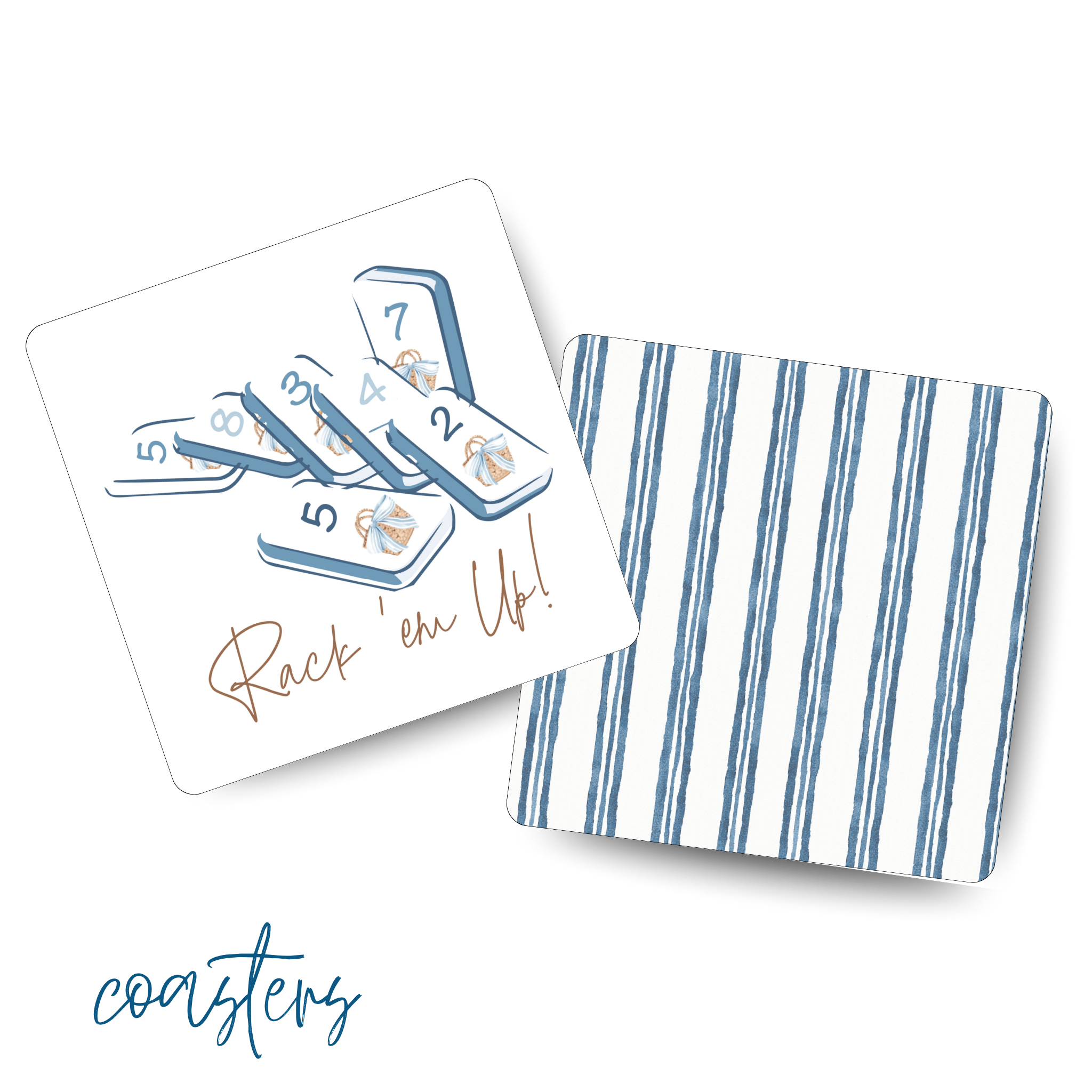 Rummikub Paper Coasters - Set of 8 Thick Cardstock Number Tile Drink Coasters