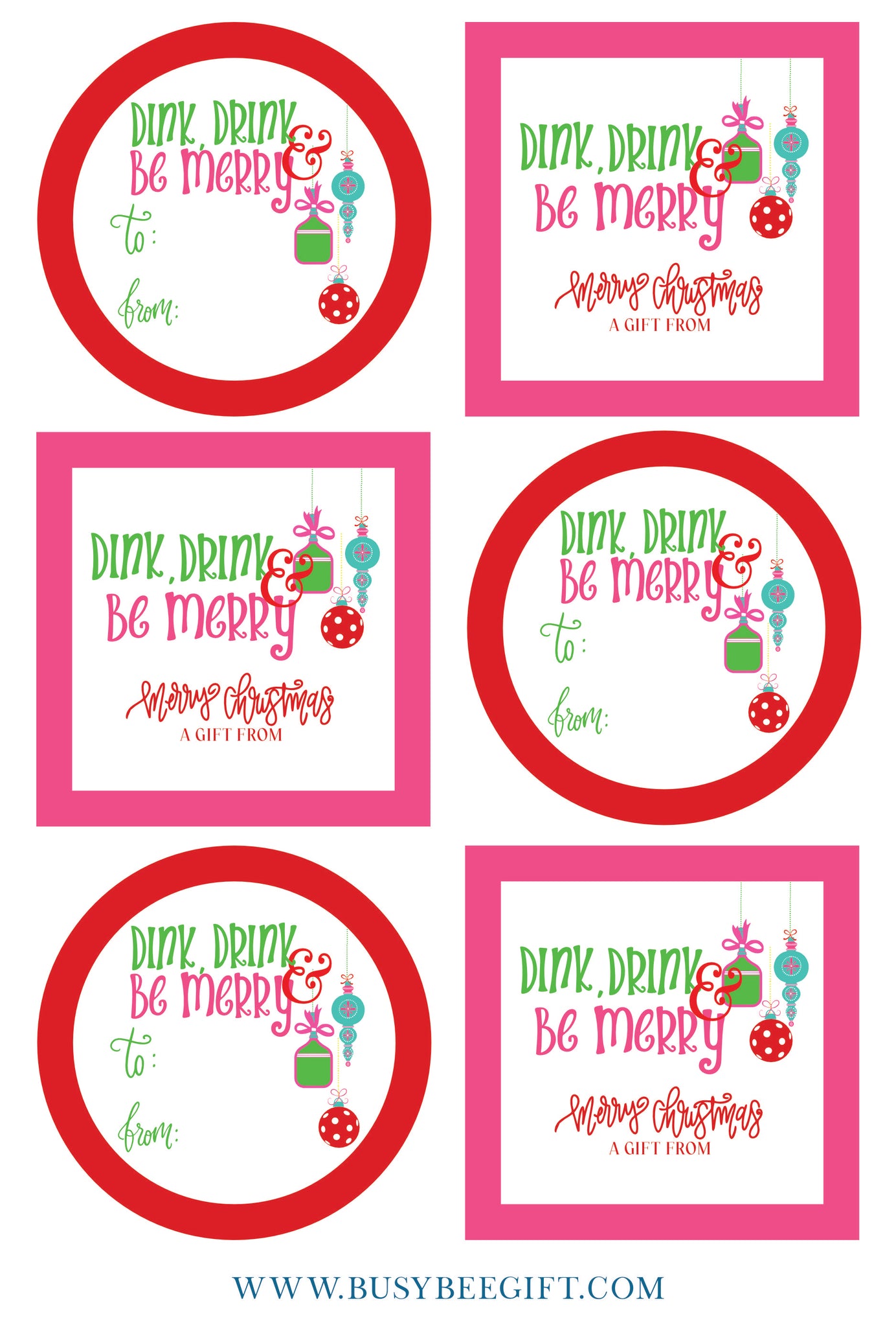 Dink Drink & Be Merry Pickleball Christmas Gift Stickers | Set of 12