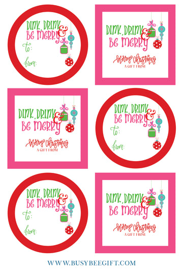 Dink Drink & Be Merry Pickleball Christmas Gift Stickers | Set of 12
