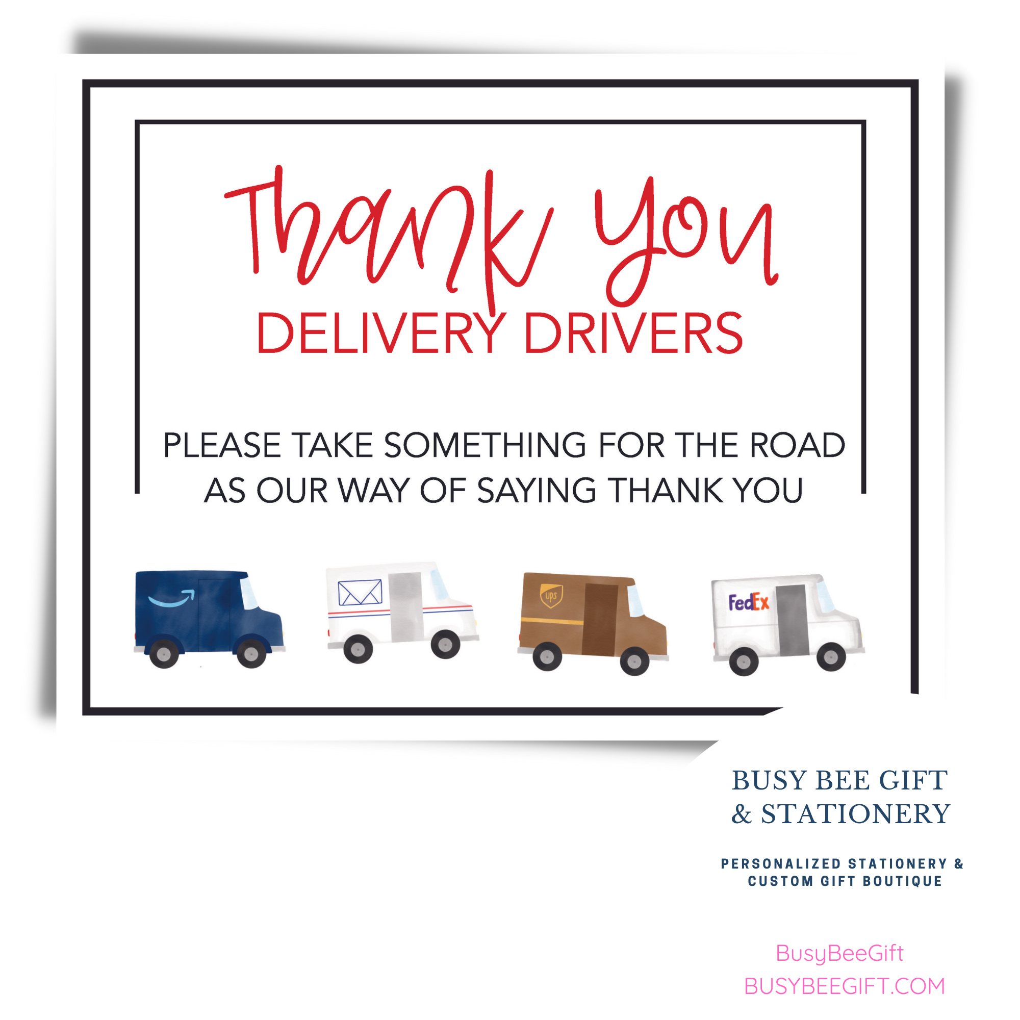 Delivery Driver Thank You Sign Printable